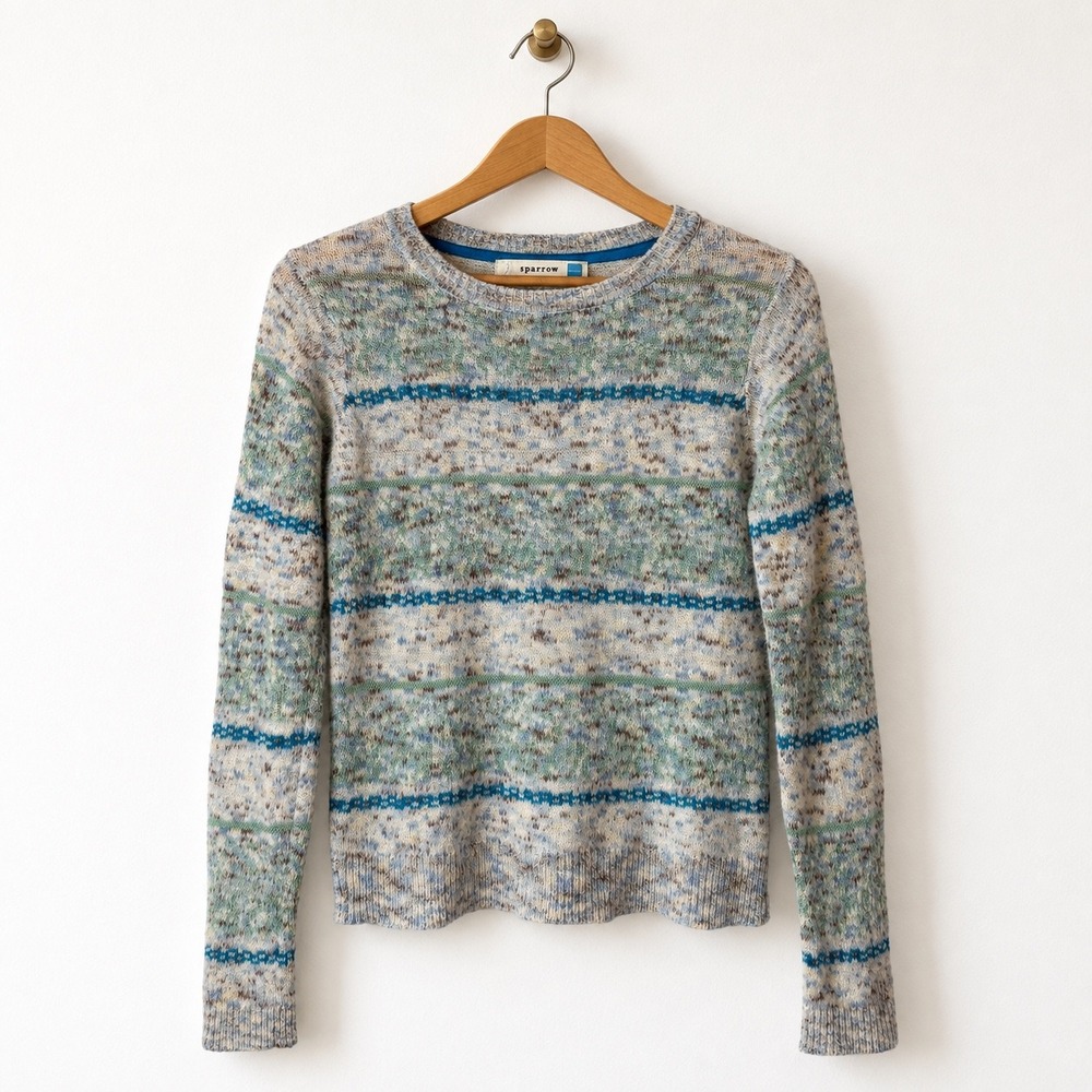 Sparrow Anthropologie Sweater Women Medium Blue Merino Wool Marled Stripe Knit
